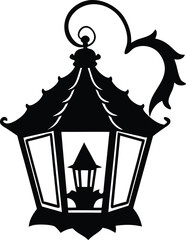 Vintage Lantern Silhouette with Candle Flame and Ornate Design 