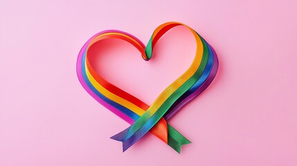 Rainbow ribbon heart shape on pink background lgbt pride gay love queer satin image symbol fabric