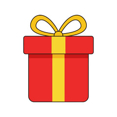 Gift Box, Present, Holiday red gift box with yellow ribbon celebration surprise gift vector illustration festive party packaging clipart printable design cute cartoon style birthday decoration  