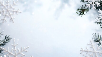 Winter scene with snowflakes and pine branches