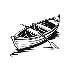 Silhouette of a vintage luxury Yacht, ship, fishing boat, black and white, white background, isolated on a vector illustration