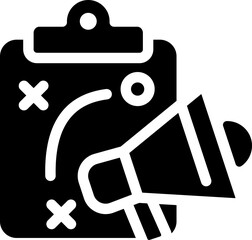 Strategy plan icon with megaphone symbolizing communication and planning. Silhouette icon.