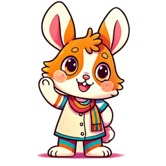 Cute Colorful Cartoon Bunny Holding Big Carrot in Pastel Colors with Happy Smile, Adorable Kawaii Animal, Digital Art Character, Fantasy Bunny Illustration for Kids and Nursery Clipart PNG
