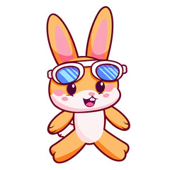 Cute Colorful Cartoon Bunny Holding Big Carrot in Pastel Colors with Happy Smile, Adorable Kawaii Animal, Digital Art Character, Fantasy Bunny Illustration for Kids and Nursery Clipart PNG
