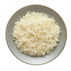 A plate of fluffy white rice isolated on transparent background