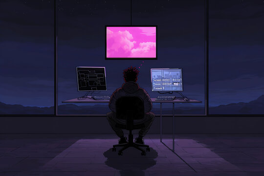 digital distractions, character in retro pixel art trying to focus while being bombarded by animated pop-up ads and screens, creating a gamified distraction theme