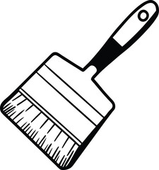 Black And White Illustration of a Paintbrush with Handle and Bristles