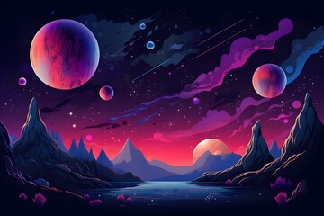Planetscape Illustration Wallpaper, Cosmic Planetscape Background, Alien Worlds Landscape, Galactic Planetscape Wallpaper, Otherworld Background, Nebula Planetscape, Space Wallpaper