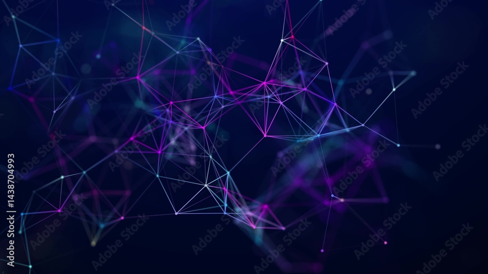 Poster Abstract polygonal space with connecting dots and lines. Dark background. Connection structure. 3d 	
