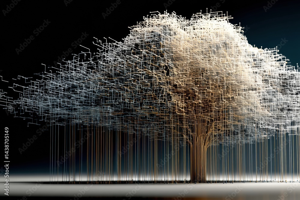 Fototapete Visual Metaphor Illustrating the Concept of Artificial Intelligence Represented as a Cloud Formed by Intricate Code Structures