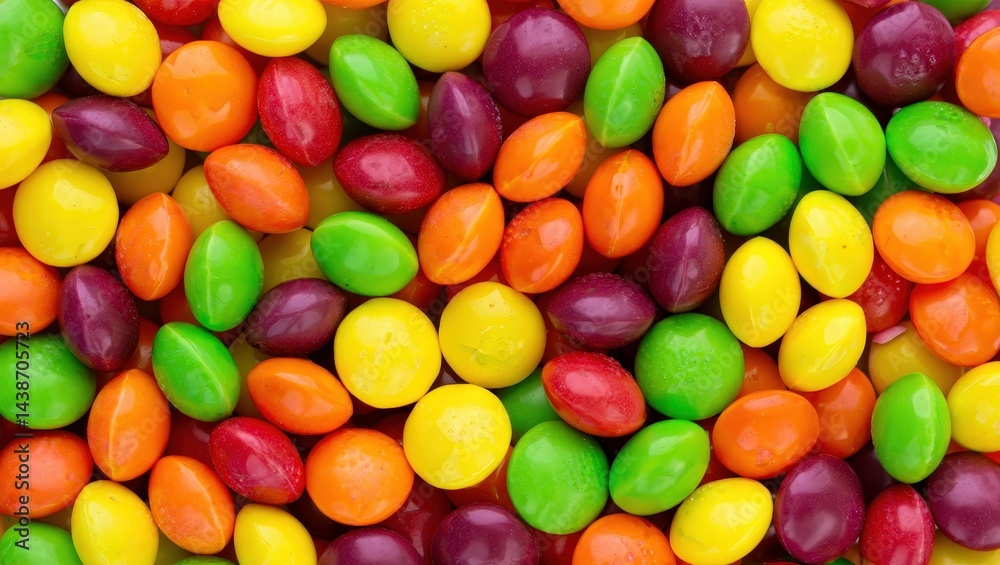 Poster colorful candy in rows of different colors.