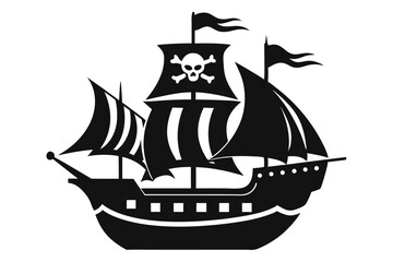 Pirate ship icon of silhouette vector illustration.