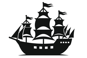 Pirate ship icon of silhouette vector illustration.