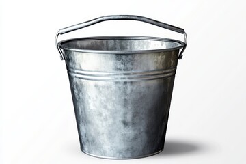 Metallic bucket with handle isolated on white background on transparent background