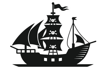 Pirate ship icon of silhouette vector illustration.