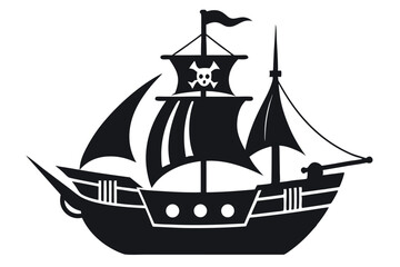 Pirate ship icon of silhouette vector illustration.
