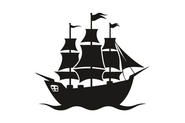 Pirate ship icon of silhouette vector illustration.
