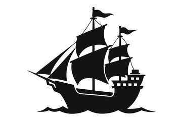 Pirate ship icon of silhouette vector illustration.