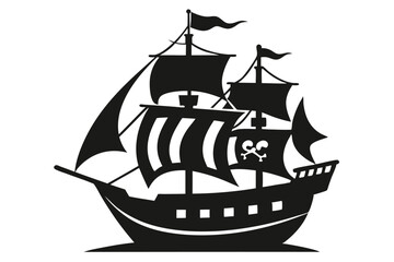 Pirate ship icon of silhouette vector illustration.
