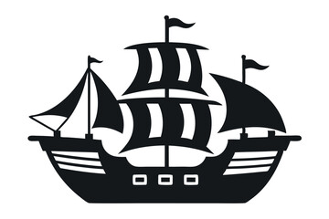 Pirate ship icon of silhouette vector illustration.