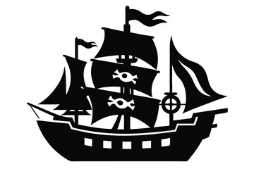 Pirate ship icon of silhouette vector illustration.