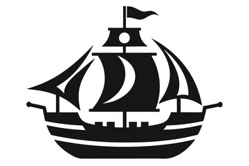 Pirate ship icon of silhouette vector illustration.