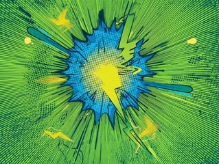 Comic Book Explosion: Green, Blue, and Yellow Pop Art