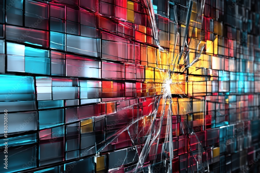 Fototapete stylized screen displaying dynamic colors with broken glass and glitch effects representing technolo