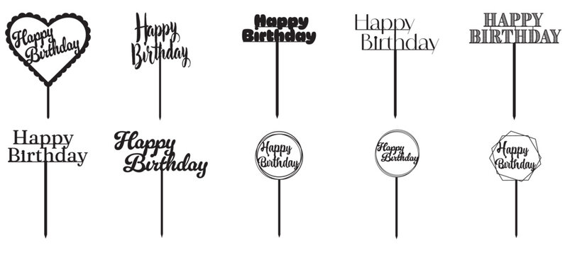 Happy Birthday Cake Topper for Adults, Kids, Men and Women, Cake Topper Template, Plant Stick Template, Vector Template