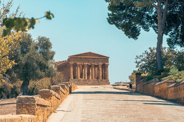 Valley of the Temples, Temple of Concordia, Agrigento, Sicily, Italy. Travel and sightseeing journey concept