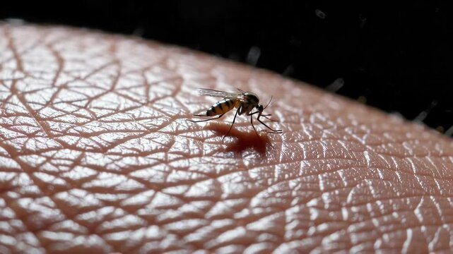 Mosquito on Human Skin Close-up