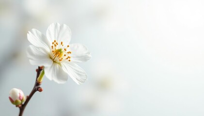 Delicate white blossom against pure white background, white background, clean, beauty