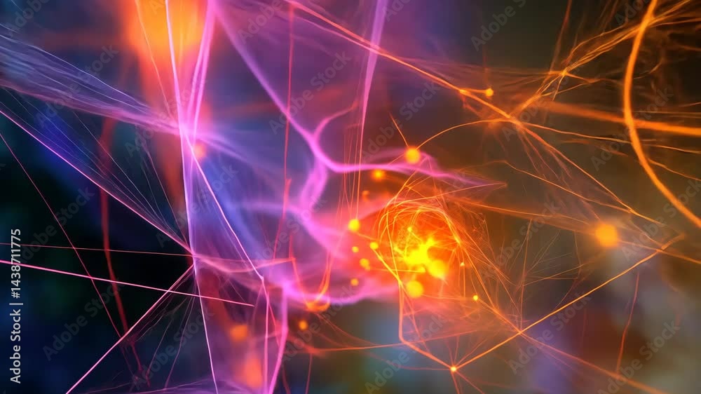 Poster dynamic neon energy flow with vibrant abstract patterns and pulsating light