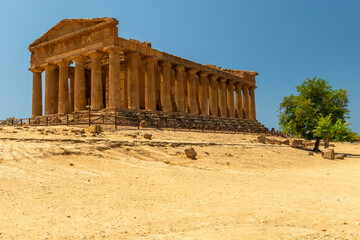 Valley of the Temples (Valle dei Templi) Temple of Concordia, Agrigento, Sicily, Italy. Travel and sightseeing journey concept