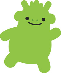 Fototapeta premium Green cartoon monster with smiling face and playful pose vector illustration for children’s design and fun projects 