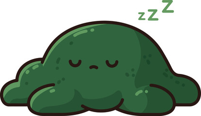 Obraz premium Cute sleeping green blob character with closed eyes and peaceful expression vector illustration 