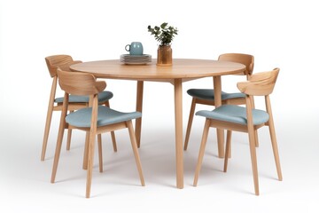 Elegant wooden dining table and chairs in Scandinavian style, perfect for modern home interiors and dining experiences