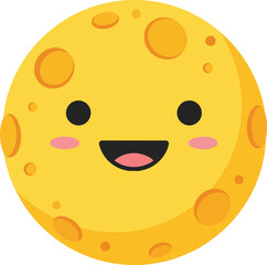 Fototapeta premium Smiling yellow moon cartoon face with craters and cheerful expression vector illustration 