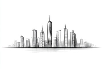 Fototapeta premium Minimalist City Skyline Sketch - A simple sketch of a city skyline, symbolizing urban life, architecture, growth, progress, and modernity