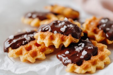 Mini Chocolate Dipped Waffles with Sea Salt Crystals