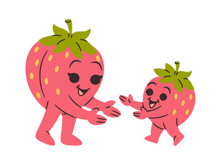 Happy strawberry family hand drawn