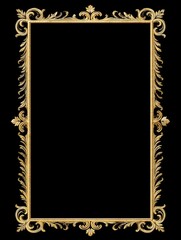 Ornate Gold Frame on Black Background - Elegant gold frame with intricate detailing, isolated on a black background. Perfect for adding a touch of luxury to your designs
