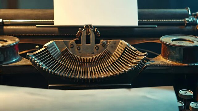Typing action on vintage typewriter with paper insertion and movement sequence