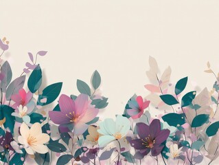 Delicate Floral Border, Pastel Colors, Stylized Flowers