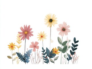Watercolor Floral Arrangement: Pastel Daisies and Foliage