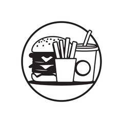 illustration of burger, fries and drink in graphic