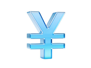 Obraz premium Glossy Blue Yen Symbol 3D, Transparent Japanese Currency Icon, Financial Minimalist Design