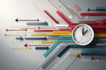 Concept of Productivity Illustrated With a Clock and Dynamic Arrows Symbolizing Forward Movement