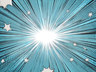 Comic Book Action Burst - Blue and White Pop Art