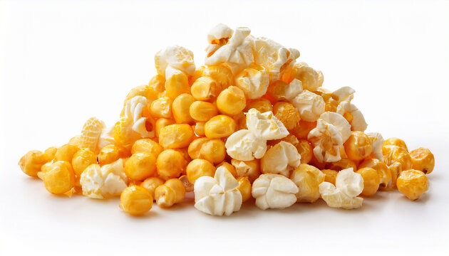 puffed corn kernels popcorn isoated on white background